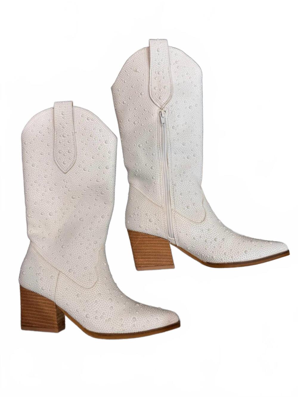 NEW CCOCCI women's dazzling rhinestone jeweled mid-calf glam western boots in wh
